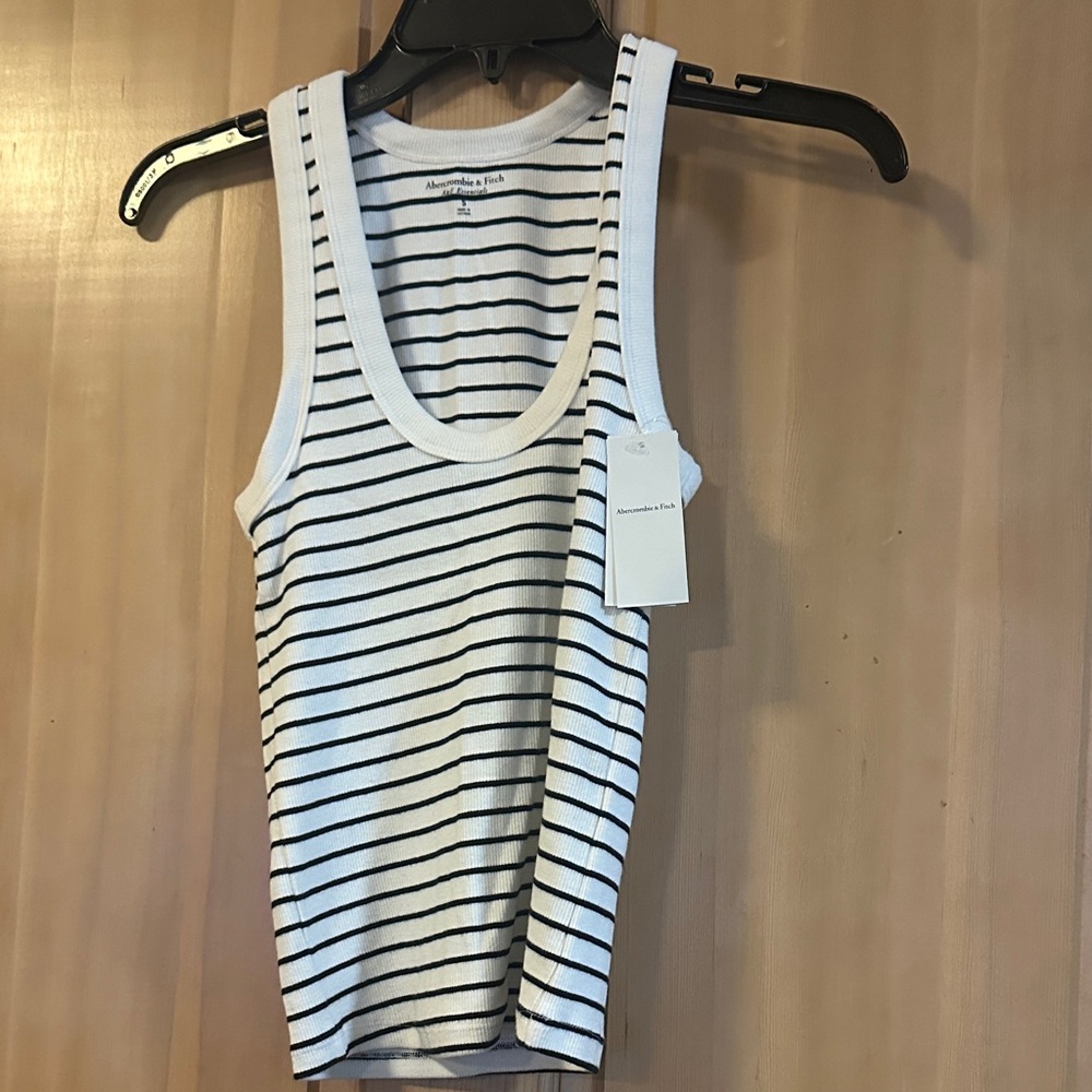 Abercrombie & Fitch White Tank with Black Stripes